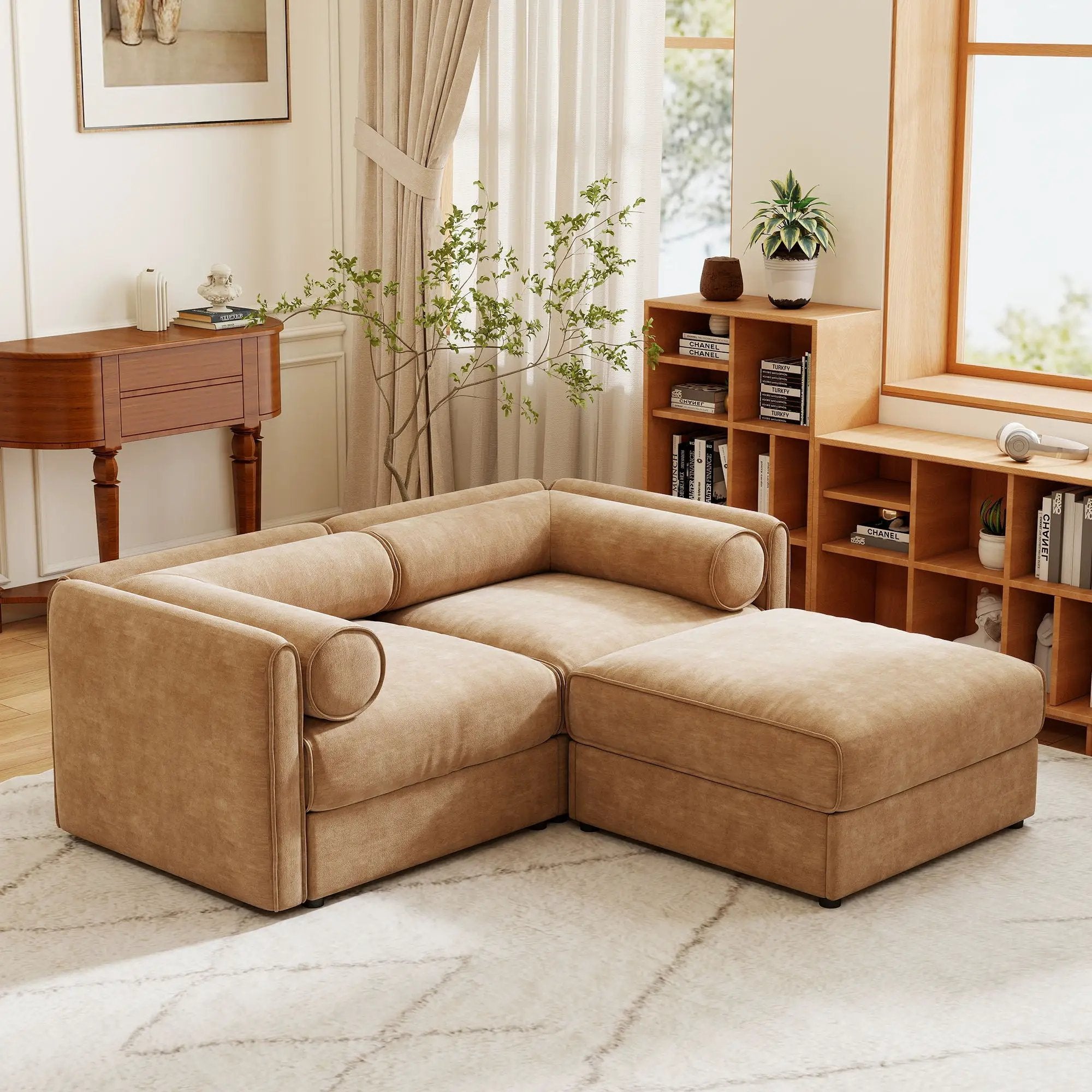 Contemporary Elegant Sofa With Storage And Ottoman by Unique Piece Furniture