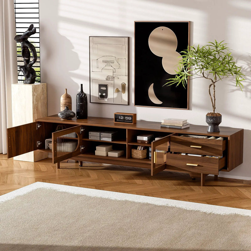 Modern TV Stand With Fluted Glass Doors & 2 Drawers by HouseOfZazla