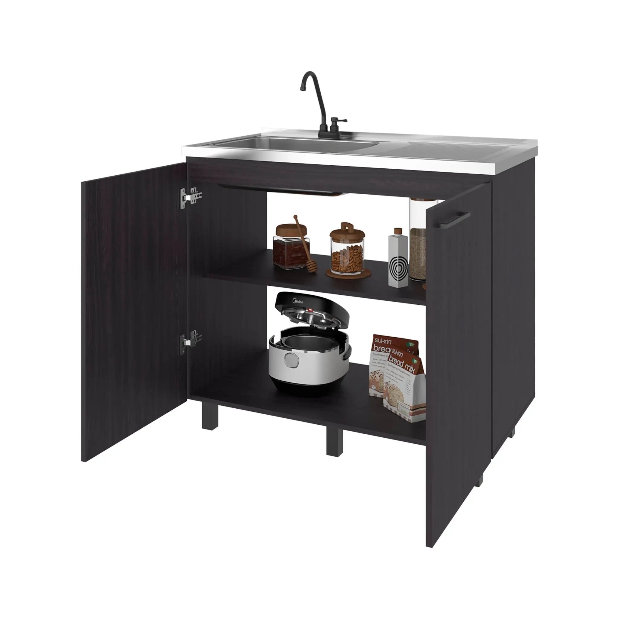 Alatna Freestanding Utility Base Cabinet with Stainless Steel Countertop and Faucet by HouseOfZazla