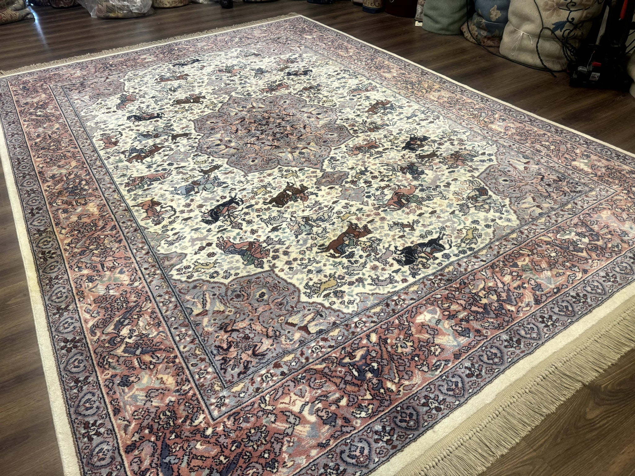 8.8 x 12 Karastan Ivory Hunting Rug #751, Vintage Wool Discontinued Original 700 Series, Rare by Jewel Rugs