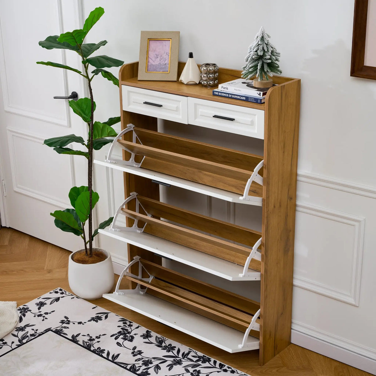 Shoe Cabinet with 3 Hidden Flip Drawers & 2 Storage Drawers by HouseOfZazla