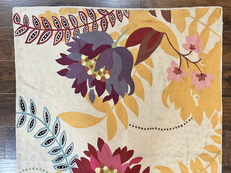 Indian Hand Stitched Rug 4x6, Floral, Silk, Large Floral Design by Jewel Rugs