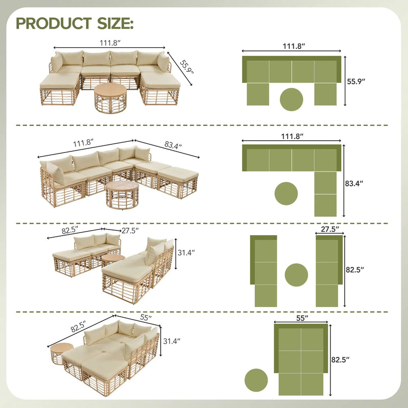 7 Pieces Outdoor Patio Furniture, All-Weather Rattan Sectional Sofa Set with Thick Cushions and Pillows, Freely Combined Conversation Sets for Garden, Backyard, Balcony, Brown by HouseOfZazla