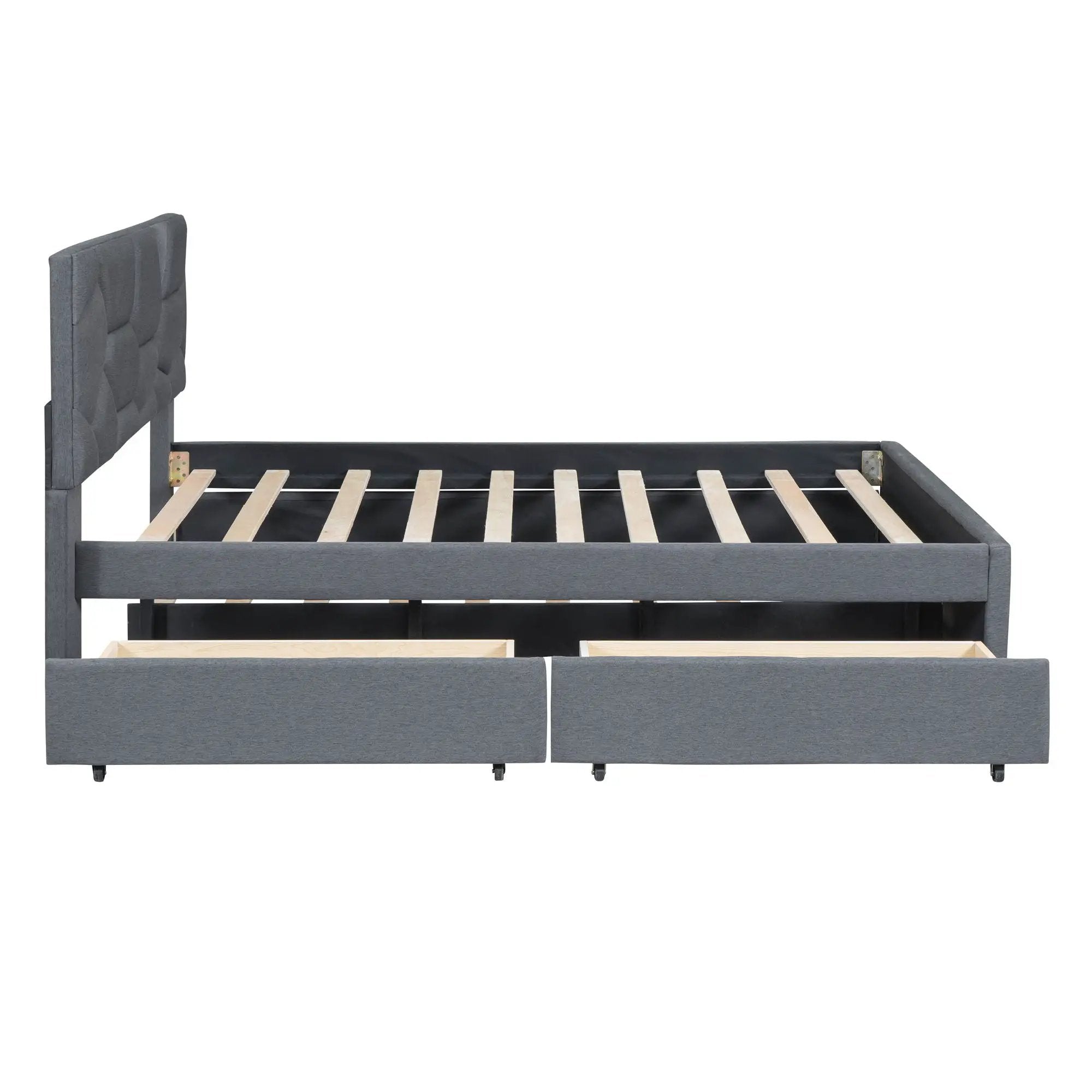 Upholstered Platform Bed With Brick Pattern Headboard And Twin Long Size Trundle by HouseOfZazla