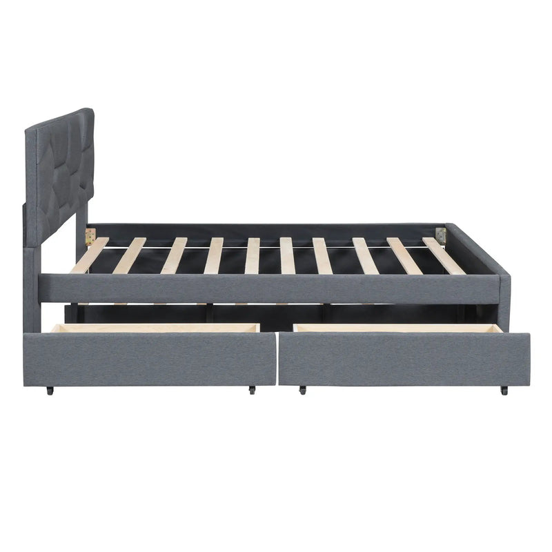 Upholstered Platform Bed With Brick Pattern Headboard And Twin Long Size Trundle by HouseOfZazla