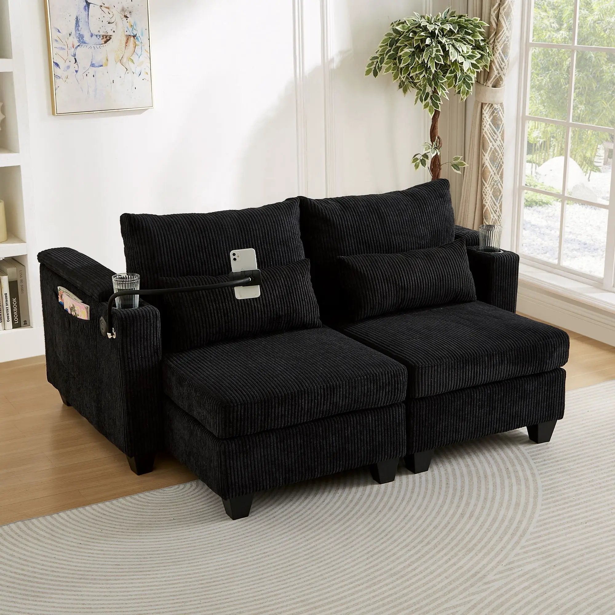 Convertible Chaise Lounge Sofa Chair With USB Ports, Cup Holders, Phone Holder And Storage by Unique Piece Furniture