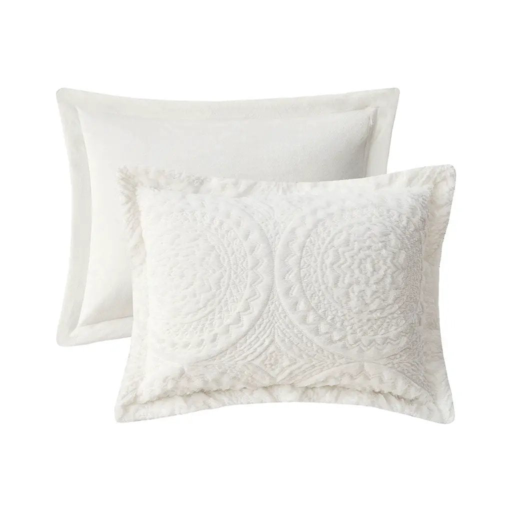 Full/Queen Embroidered Medallion Faux Fur Ultra Plush Comforter Mini Set by HouseOfZazla