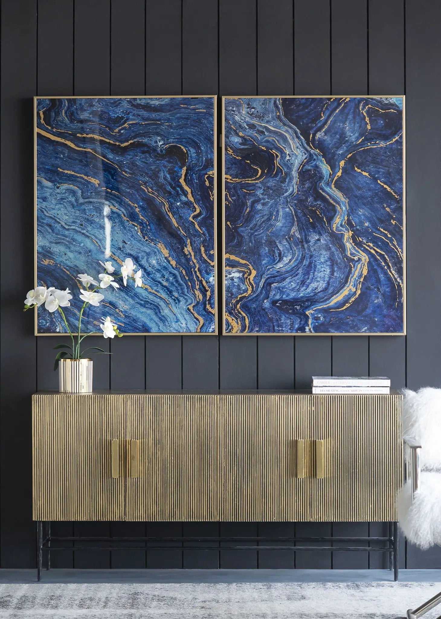 Framed Art Panels, Unique Marbled Design (Set of 2) - Blue by HouseOfZazla