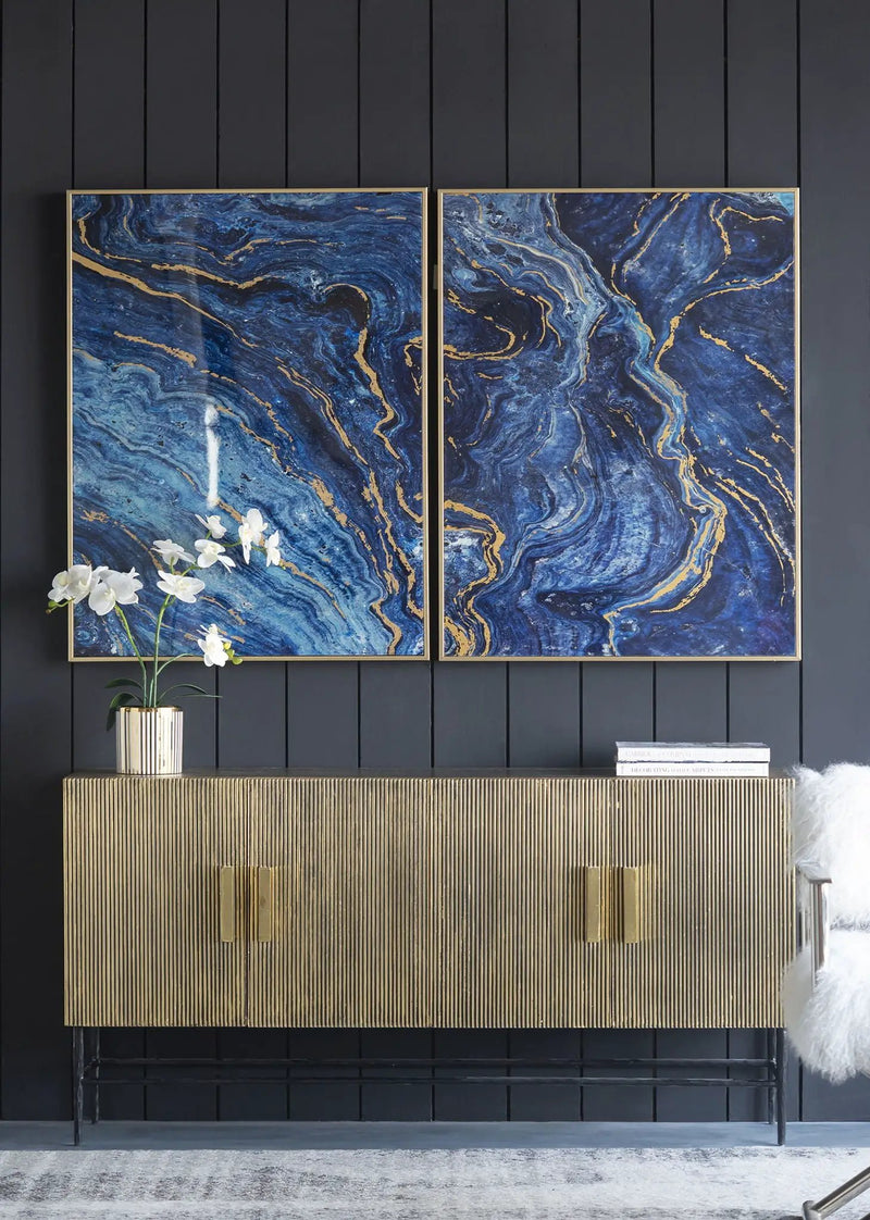 Framed Art Panels, Unique Marbled Design (Set of 2) - Blue by Unique Piece Furniture