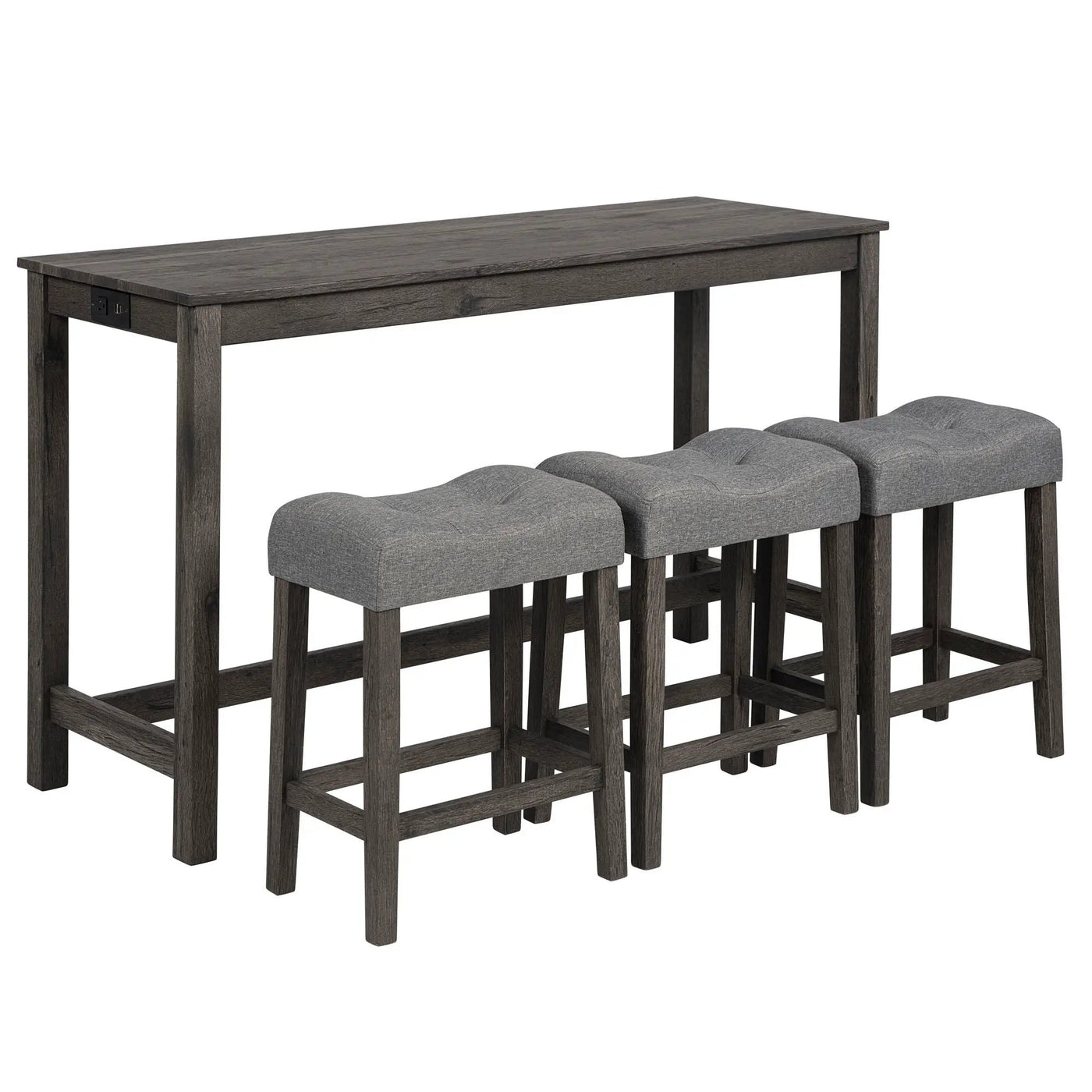 4 Piece Bar Table Set With Power Outlet, 3 Padded Stools by Unique Piece Furniture