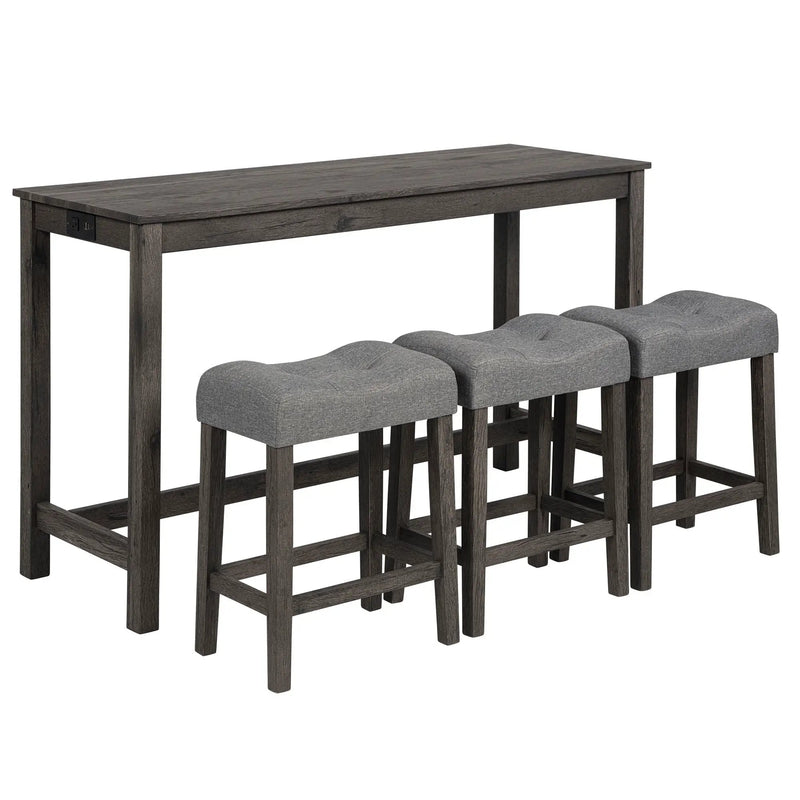 4 Piece Bar Table Set With Power Outlet, 3 Padded Stools by Unique Piece Furniture