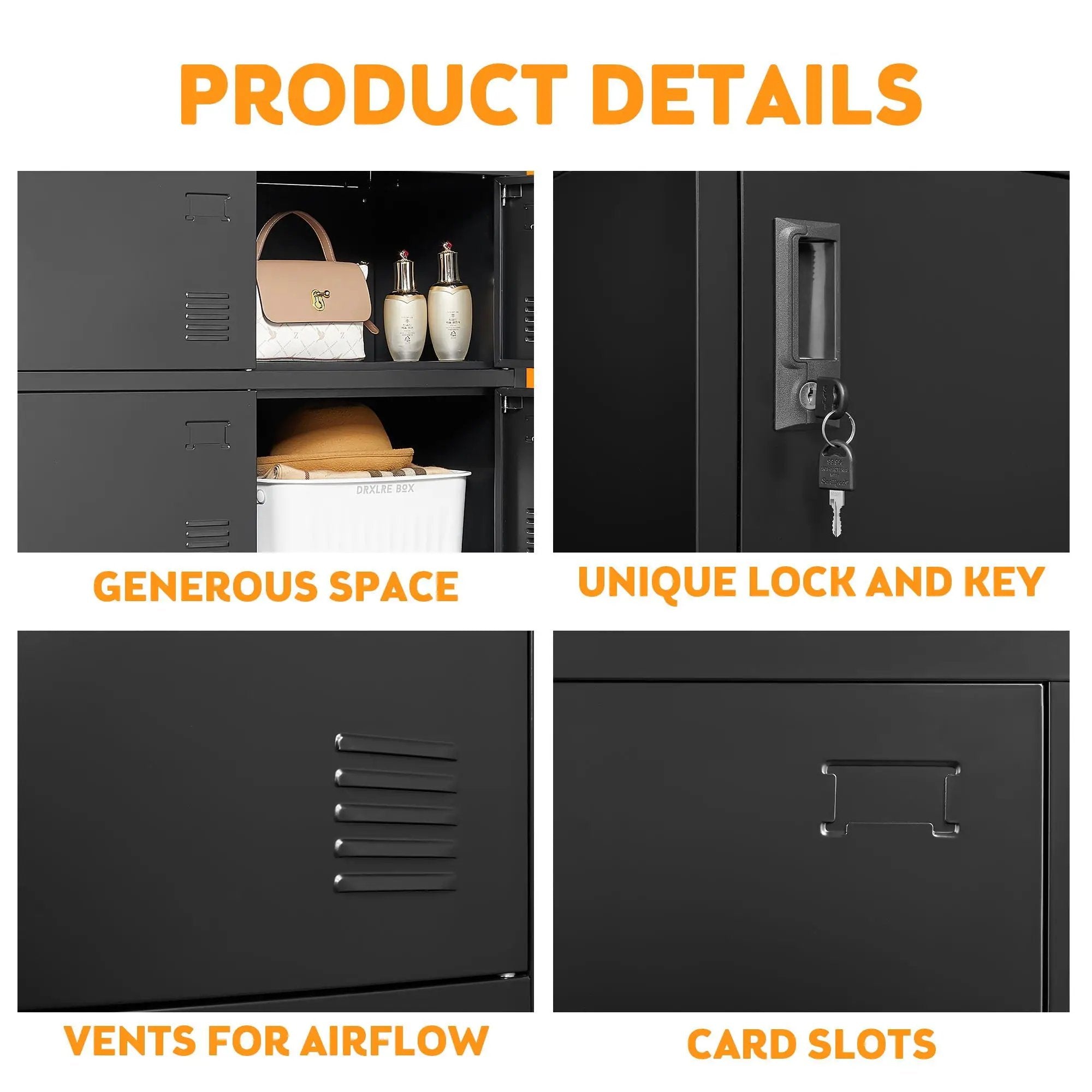 6 Door Employee Storage Locker, Lockers For Office, Gym, School, And Home With Card Slot - Black by Unique Piece Furniture