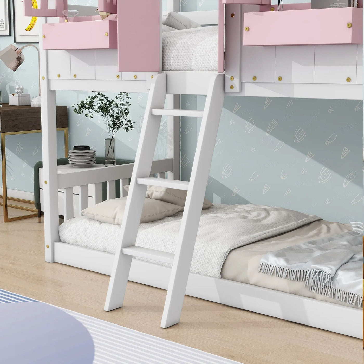 House Bunk Bed With Roof, Window, Window Box, Door, With Safety Guardrails And Ladder by HouseOfZazla