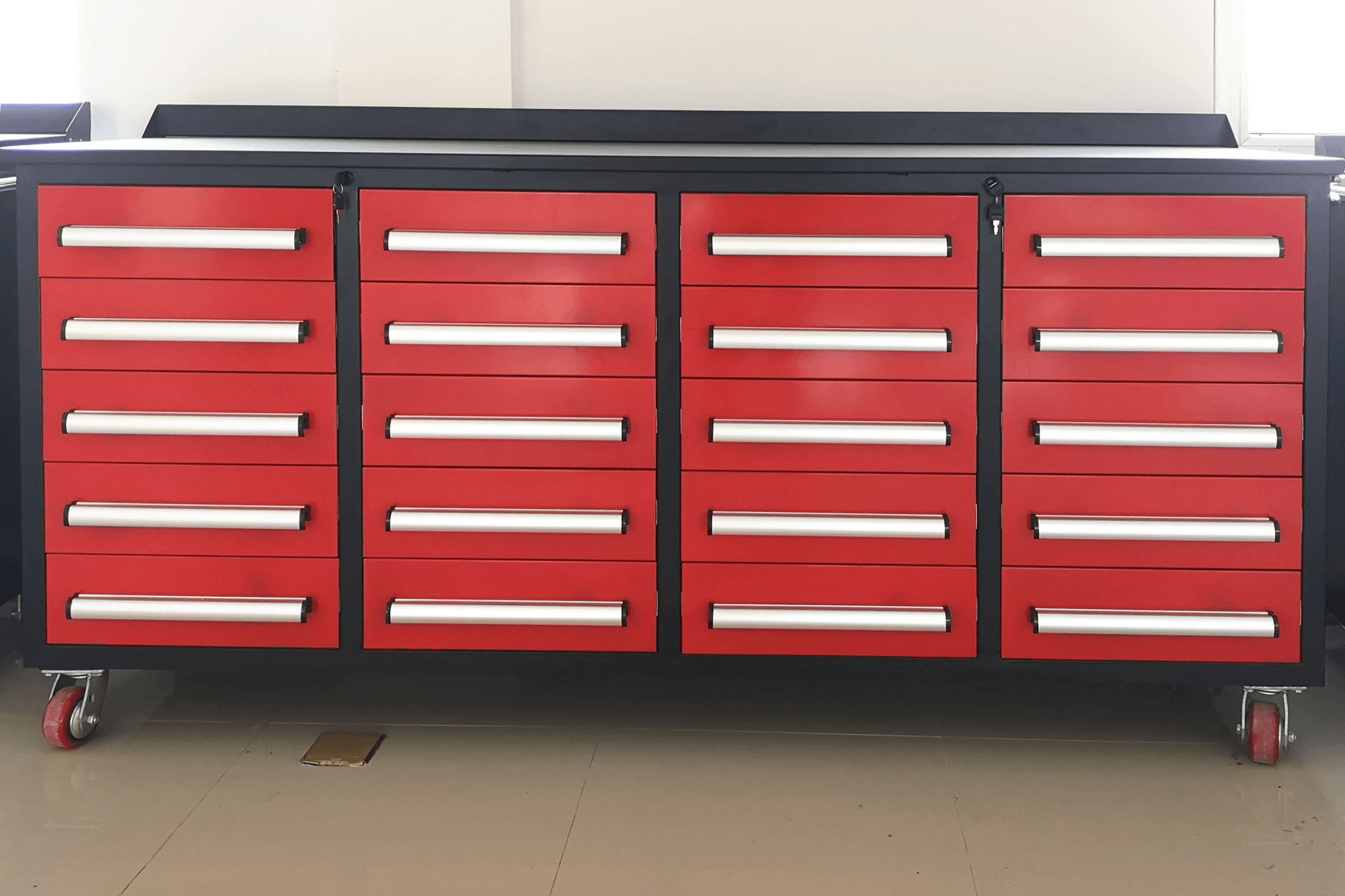 Garage Storage Cabinets With Workbench (With 20 Drawers) - Red by HouseOfZazla