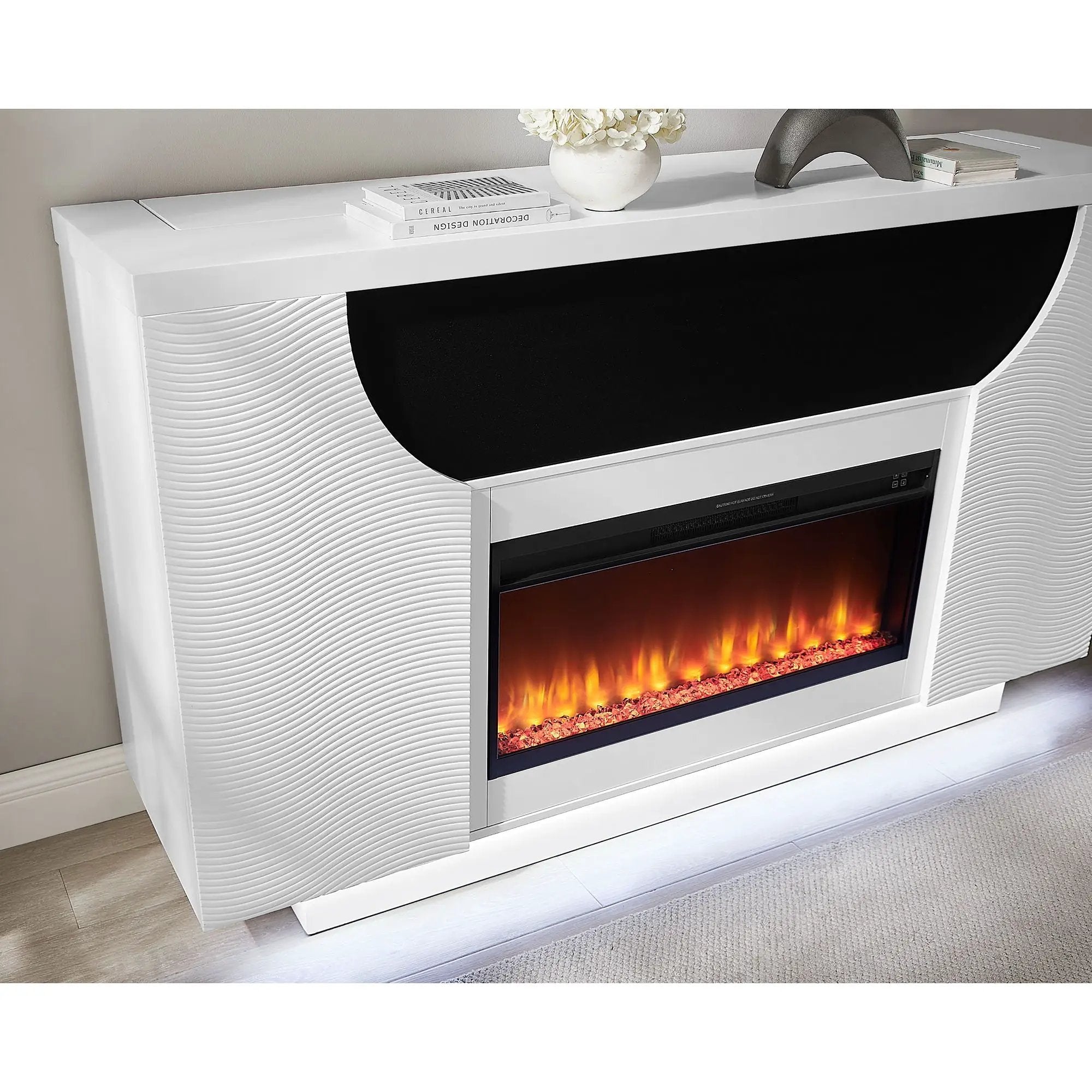 Aurora - Fireplace TV Lift With Adjustable Temperature And LED Colors - White by HouseOfZazla