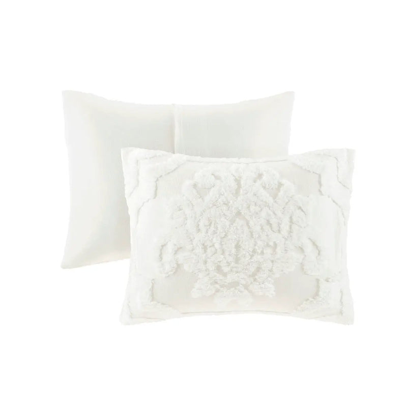 3 Piece Tufted Cotton Chenille Damask Comforter Set Off-White King/Cal King by HouseOfZazla