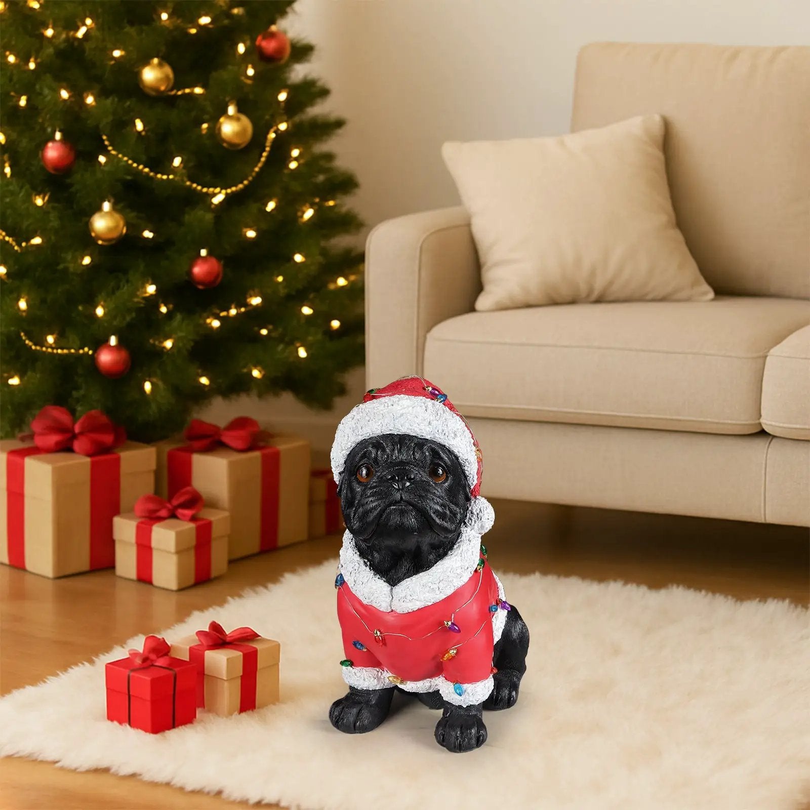 Christmas Pug Statue - Holiday Dog Figurine by HouseOfZazla