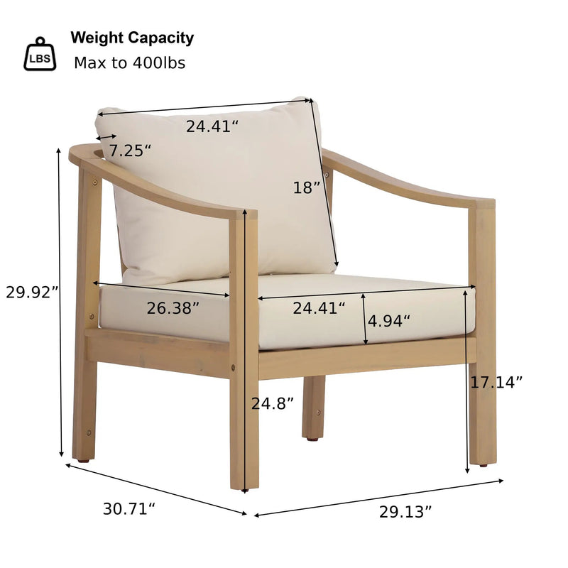 Acacia Wood Patio Furniture Club Chair with Soft Cushion by HouseOfZazla