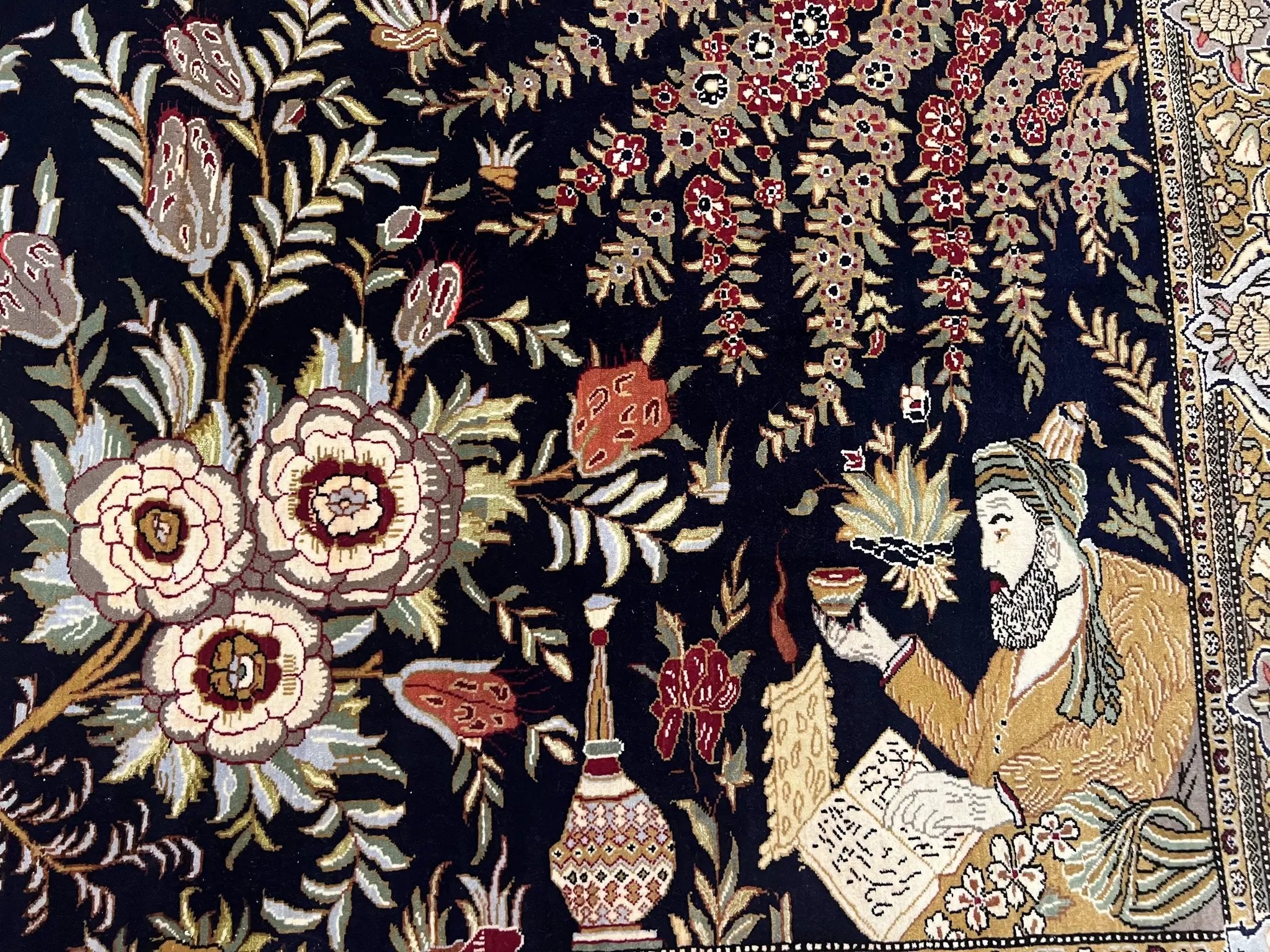 Persian Qum Pictorial Rug 4.8 x 6.5 - Layla & Majnun, Birds by Jewel Rugs