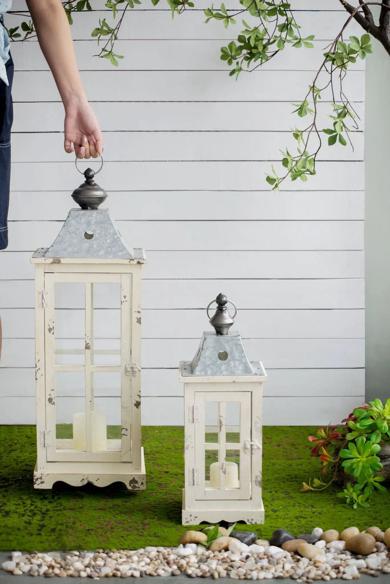 Wooden Candle Lantern Decorative, Hurricane Lantern Holder Decor For Indoor Outdoor, Home Garden - Ivory by Unique Piece Furniture