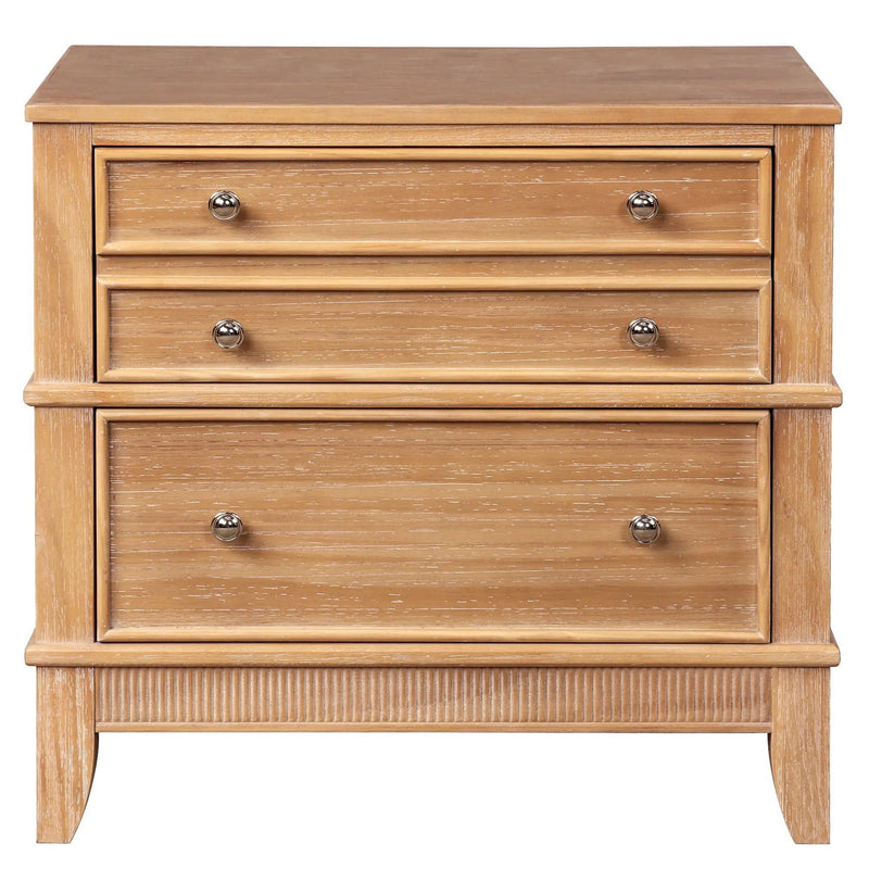 Hazel - 3 Drawer Side Table For Living Room, Hallway, Entryway Solid Wood With Silver Handles - Natural by Unique Piece Furniture