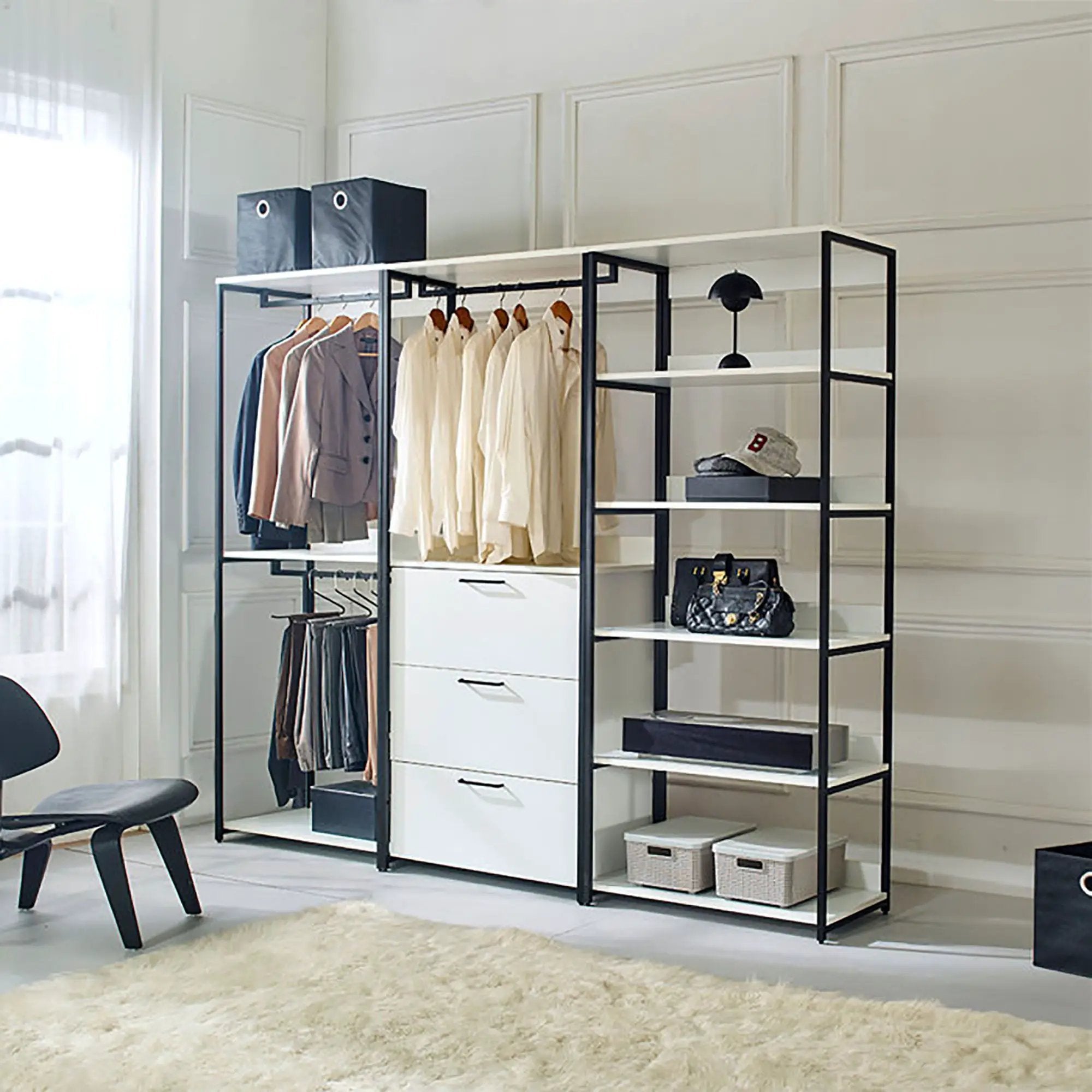 Fiona - Freestanding 3 Tower Closet System, 7 Shelf Walk-In - White by HouseOfZazla