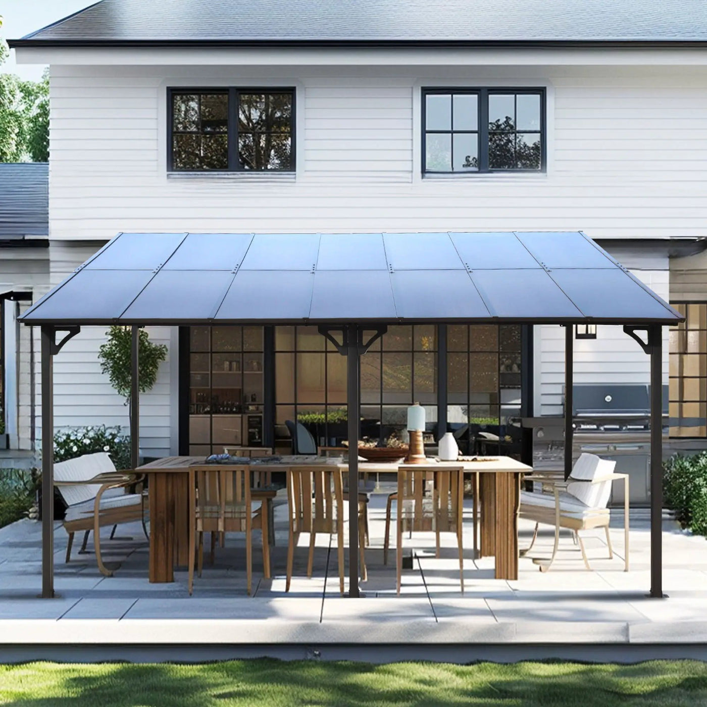 Wall Mounted Outdoor Pergola Gazebo, Heavy Duty Metal Awning With Roof by HouseOfZazla