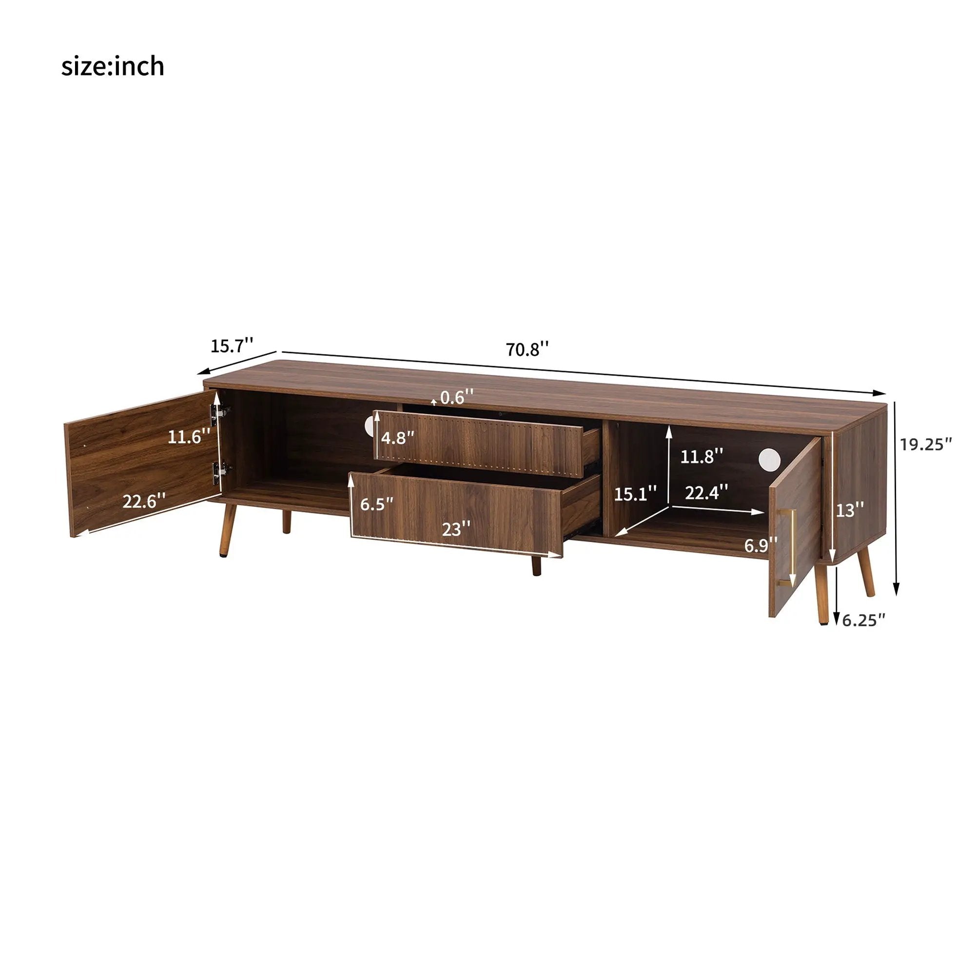 TV Stand With 2 Drawers, Media Console Table For TVs Up To 80'' For Living Room - Walnut by Unique Piece Furniture