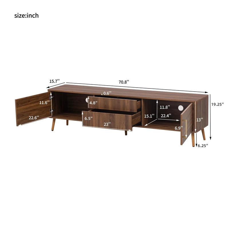 TV Stand With 2 Drawers, Media Console Table For TVs Up To 80'' For Living Room - Walnut by Unique Piece Furniture