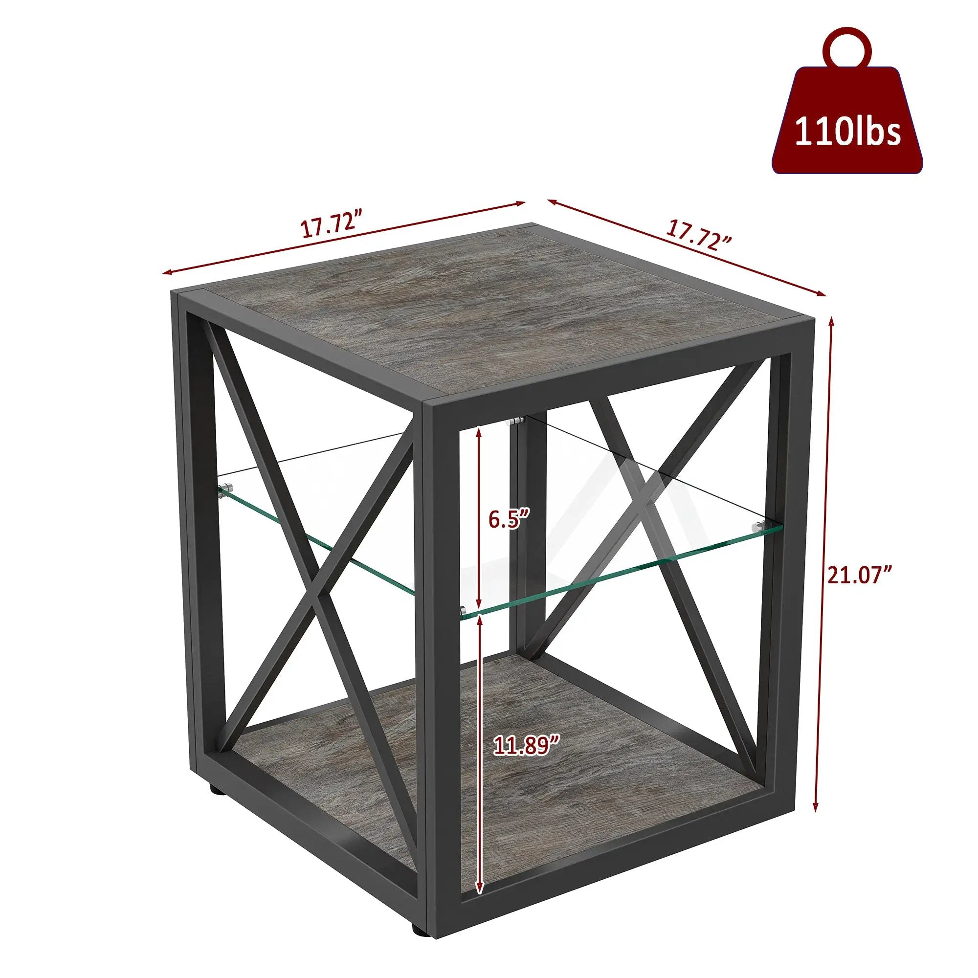 Modern End Table Nightstand with Tempered Glass & Wood Grain MDF by HouseOfZazla