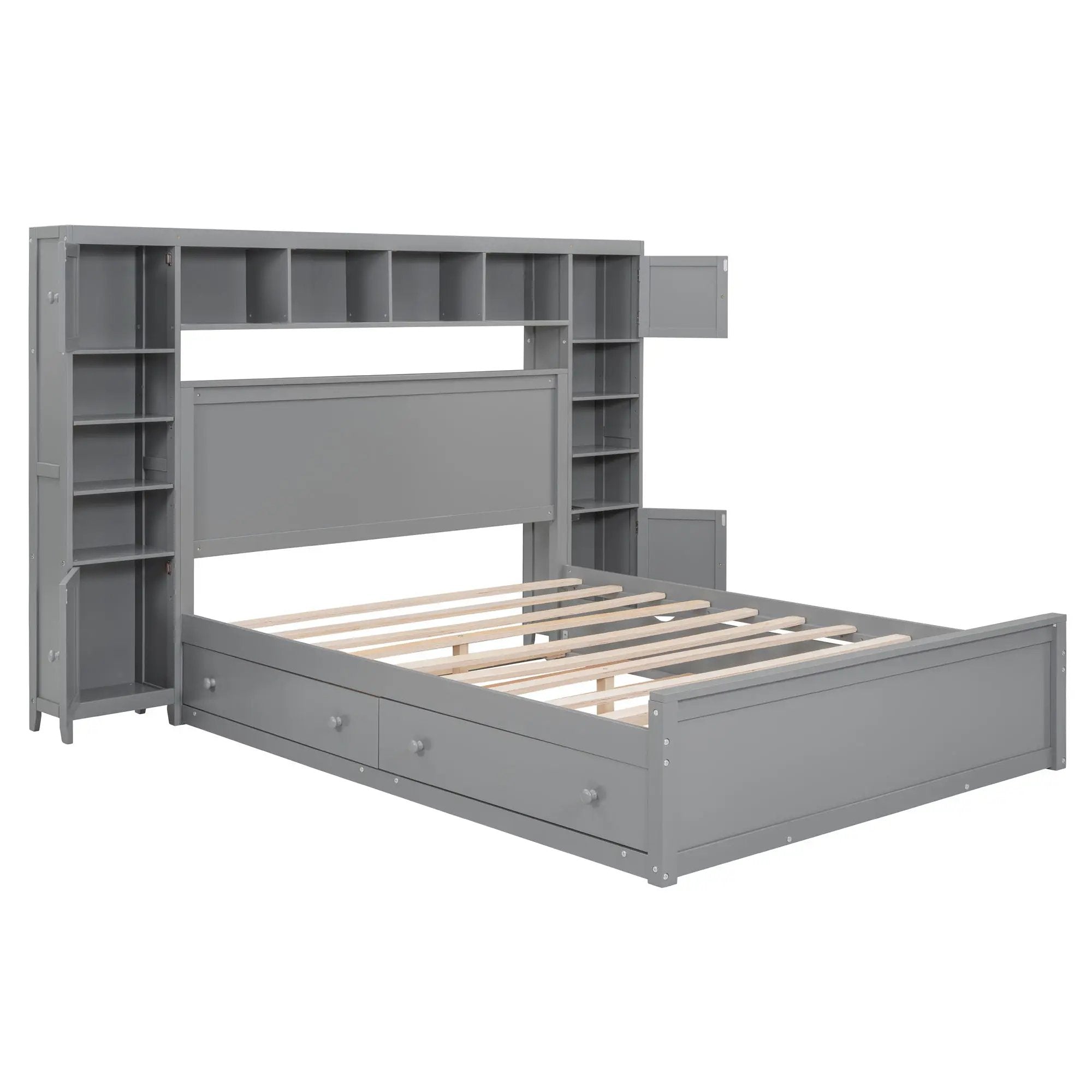 Bed With All In One Cabinet, Shelf And Sockets, Twin Long Trundle by Unique Piece Furniture
