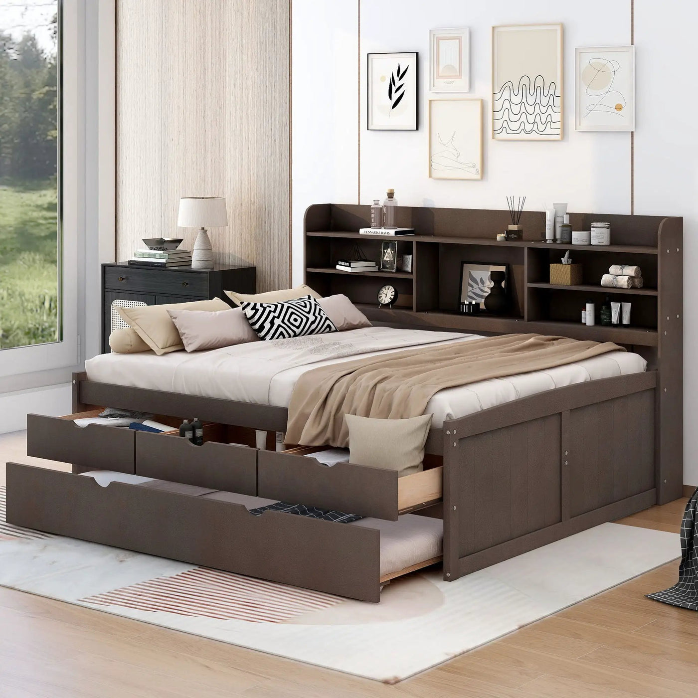 Captain Bed With Built In Bookshelves, 3 Storage Drawers, And Trundle by HouseOfZazla
