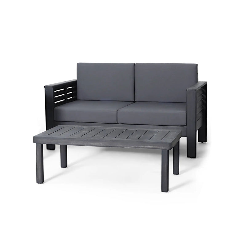Acacia Wood Loveseat And Coffee Table Set With Cushions by HouseOfZazla