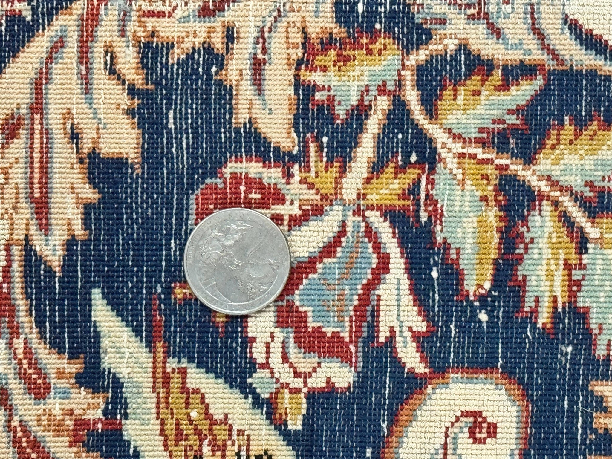 Persian Isfahan Rug 2x4, Birds, Navy Blue, Kork Wool on Silk Foundation, 460 KPSI by Jewel Rugs