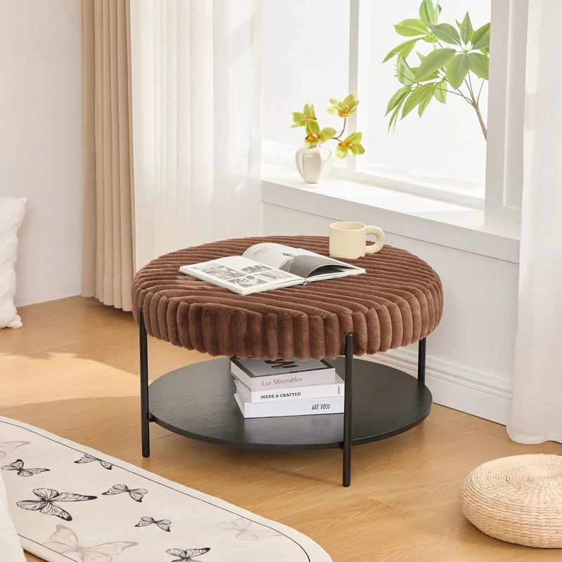 Modern Upholstered Round Ottoman Coffee Table With Storage Shelf by HouseOfZazla