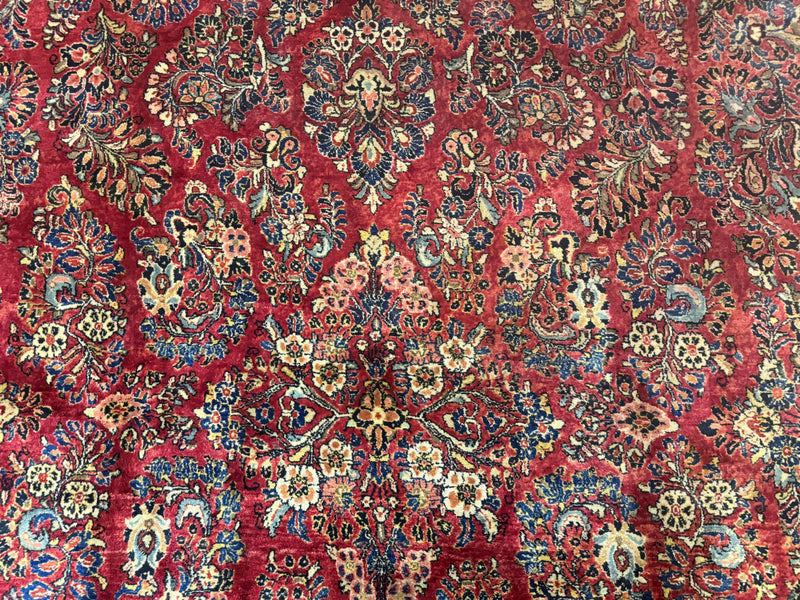 Persian Sarouk Rug 10x18, Palace Size Antique Persian Carpet, Wool, Red, Floral, Handmade Traditional Persian Rug, Extra Large Rug by Jewel Rugs