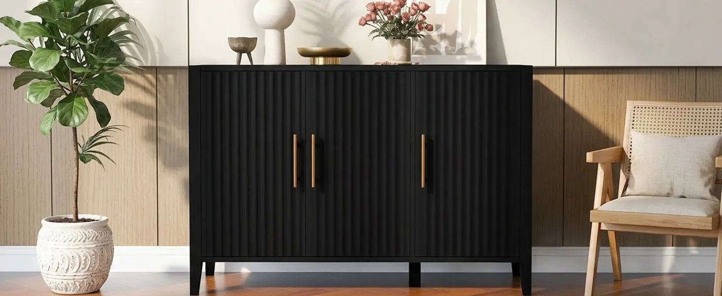 U-Style Wavy 3-Door Sideboard with Solid Pine Legs by HouseOfZazla