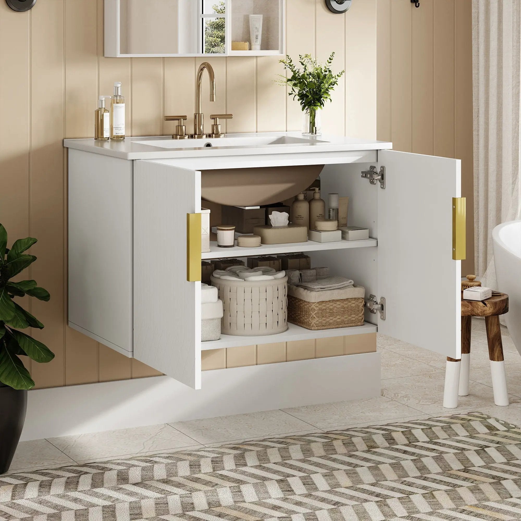 Bathroom Vanity With Sink, Rectangular Storage Cabinet With 2 Soft Closing Doors by HouseOfZazla
