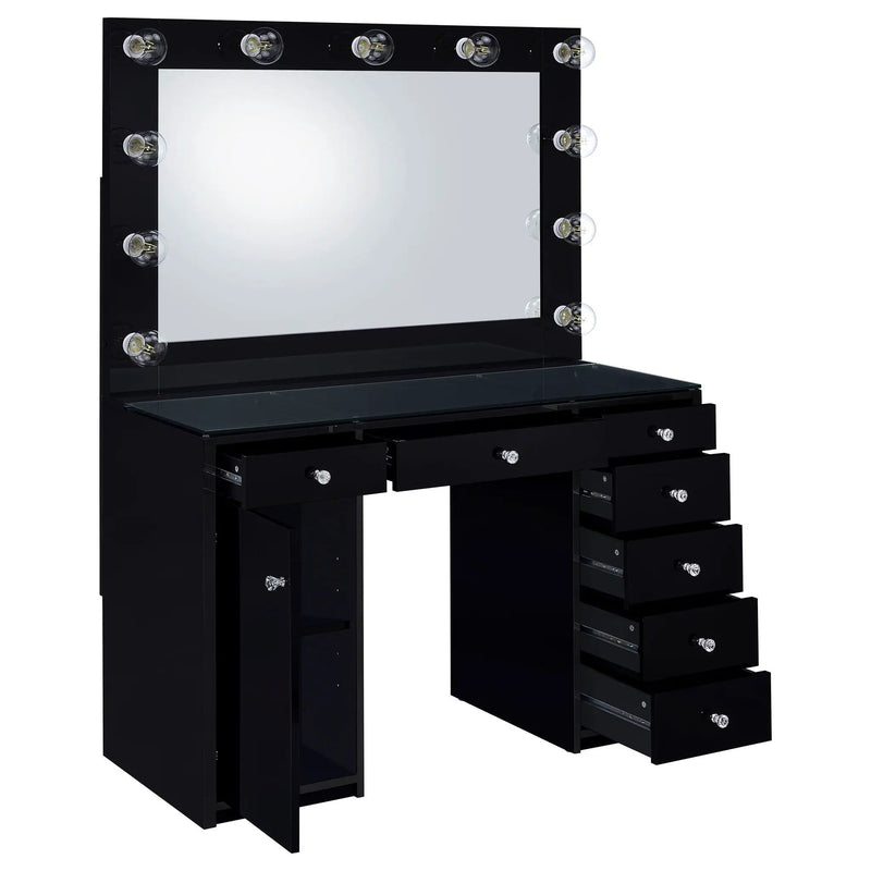 Acena 7-drawer Vanity Set with Lighting Black High Gloss by Unique Piece Furniture