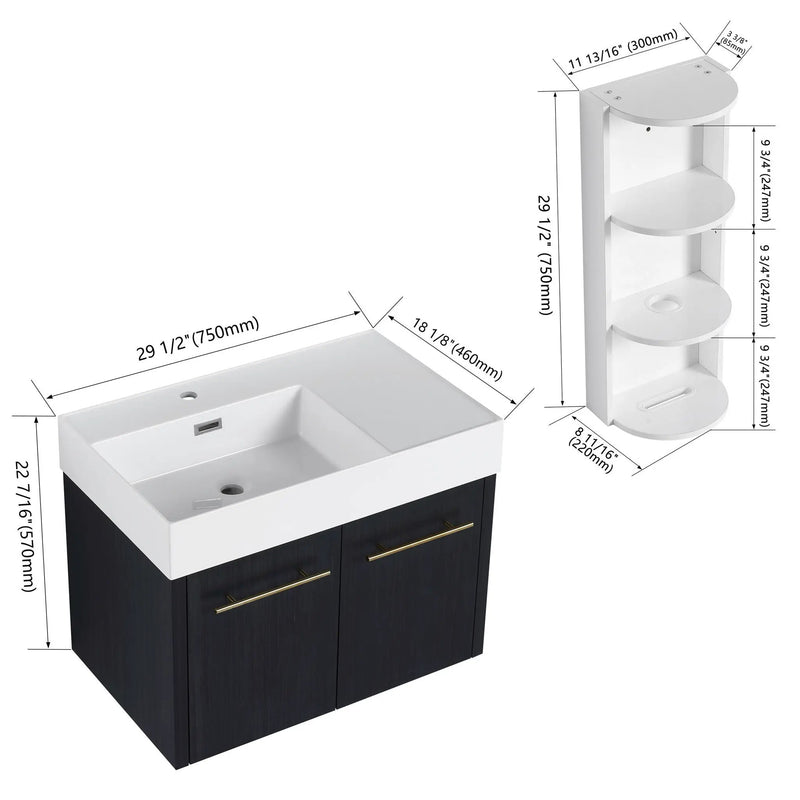 Modern Wall Mounted Bathroom Vanity With Resin Sink and Storage Rack by HouseOfZazla