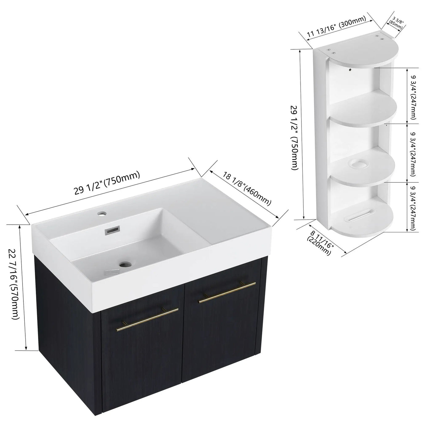 Modern Wall Mounted Bathroom Vanity With Resin Sink And Storage Rack by Unique Piece Furniture