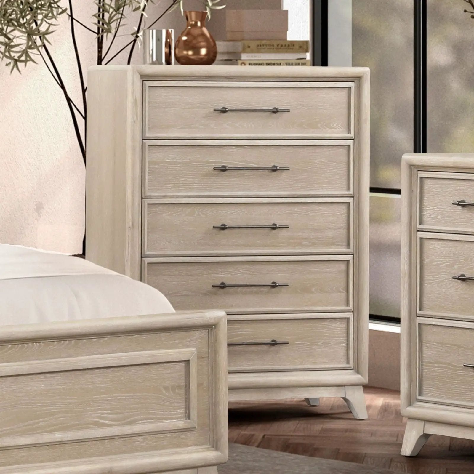 1 Piece Chest With Handles, Angled Legs, Ball Bearing Glides - Oak by Unique Piece Furniture