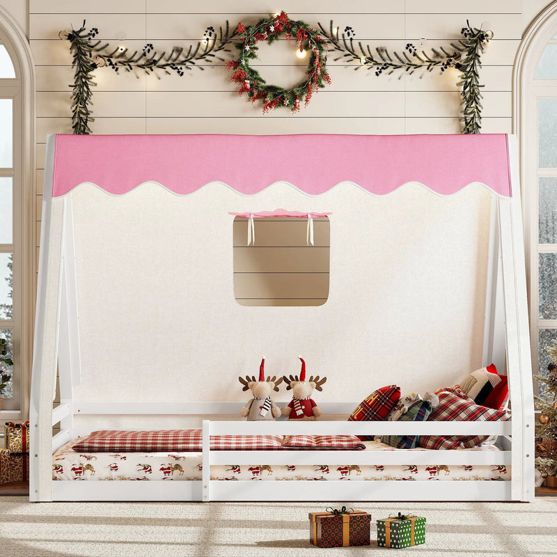 Twin Size House Floor Bed with Tent and Light by HouseOfZazla