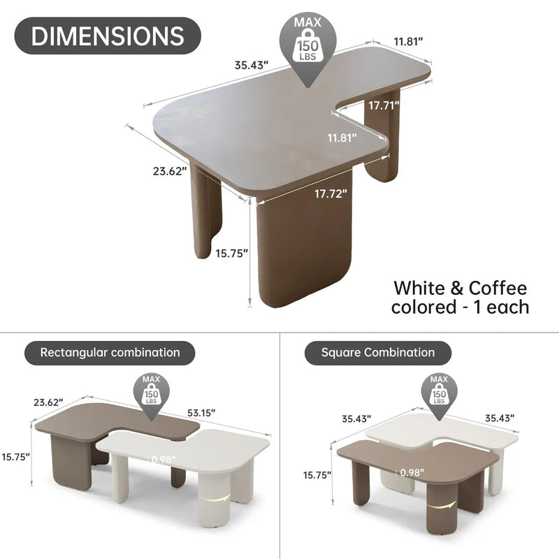 2 Pieces Modular Coffee Table Set, Free Combination - Khaki / White by Unique Piece Furniture