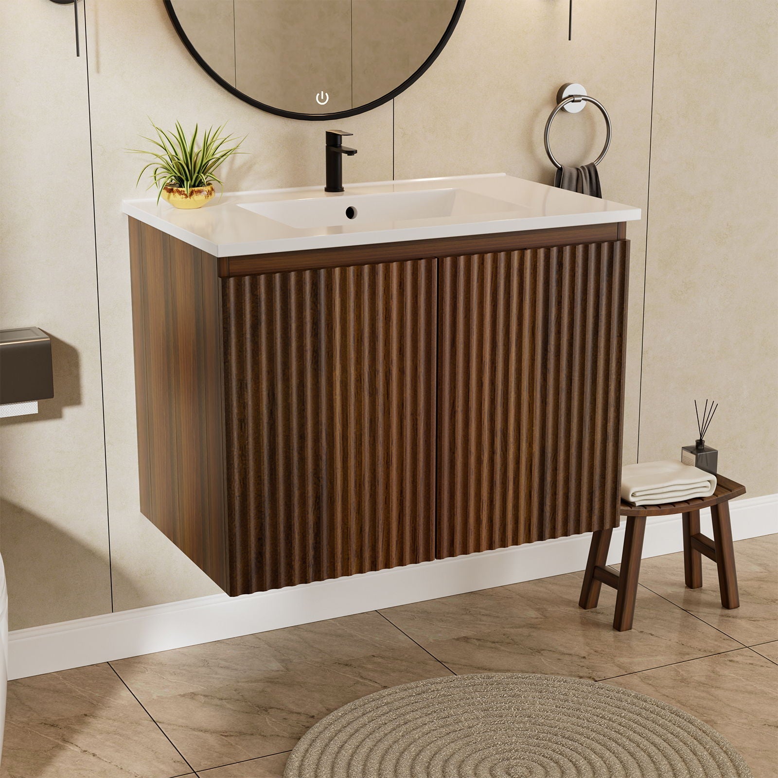 Folding Wall Cabinet With Creamic Sink by Unique Piece Furniture