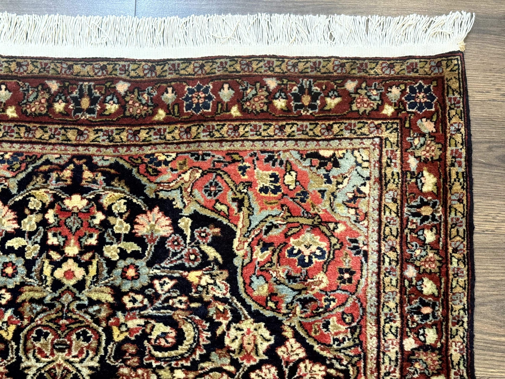 Antique Persian Sarouk Rug 4x5, Dark Blue and Red, Floral Medallion, Fine by Jewel Rugs