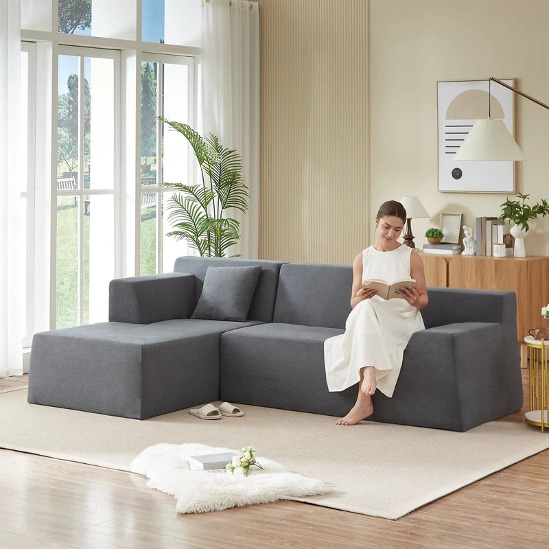 Modern Minimalist L-Shaped Corduroy High Back Sofa by HouseOfZazla