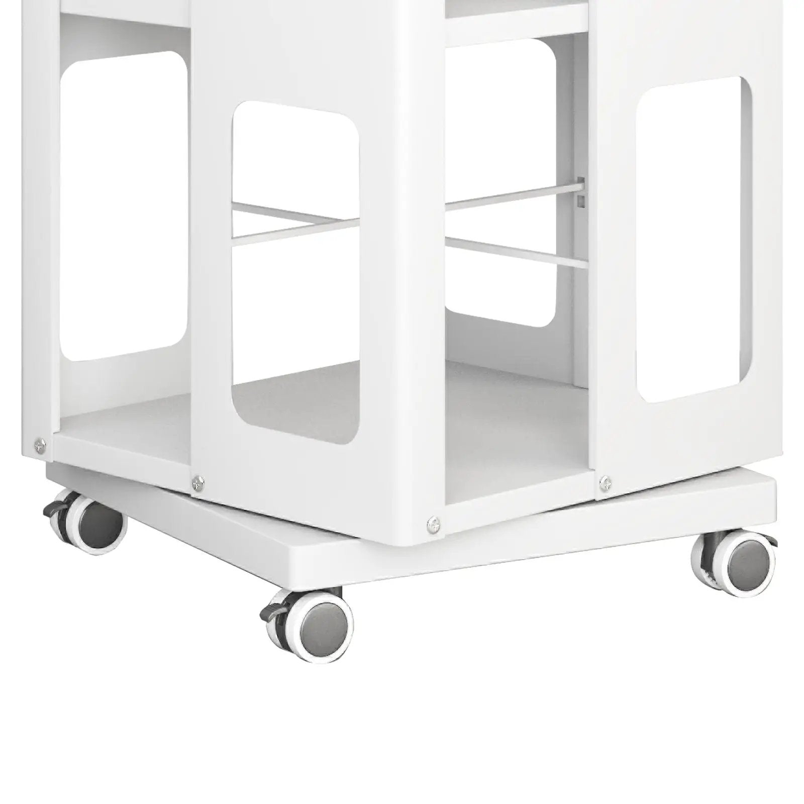 4 Tier All Steel Rotating Bookshelf With 360° Wheels, Large Size Sturdy & Spacious Book Rack, New Style Bookshelf - White by HouseOfZazla