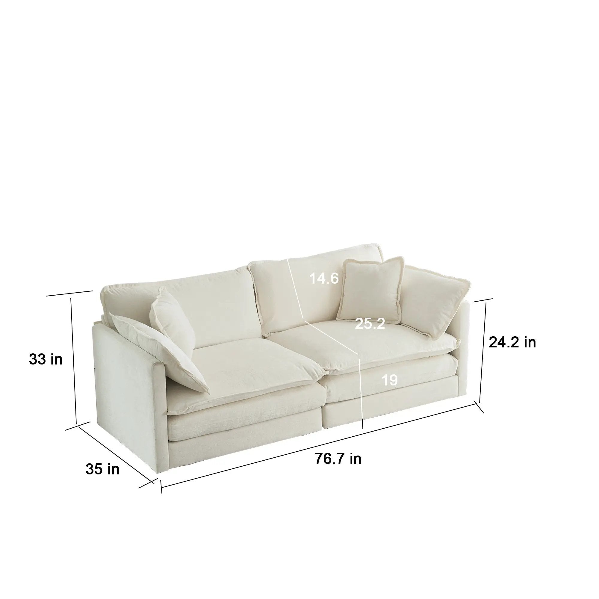 2-Piece White Chenille Sofa Set for Living Room by HouseOfZazla