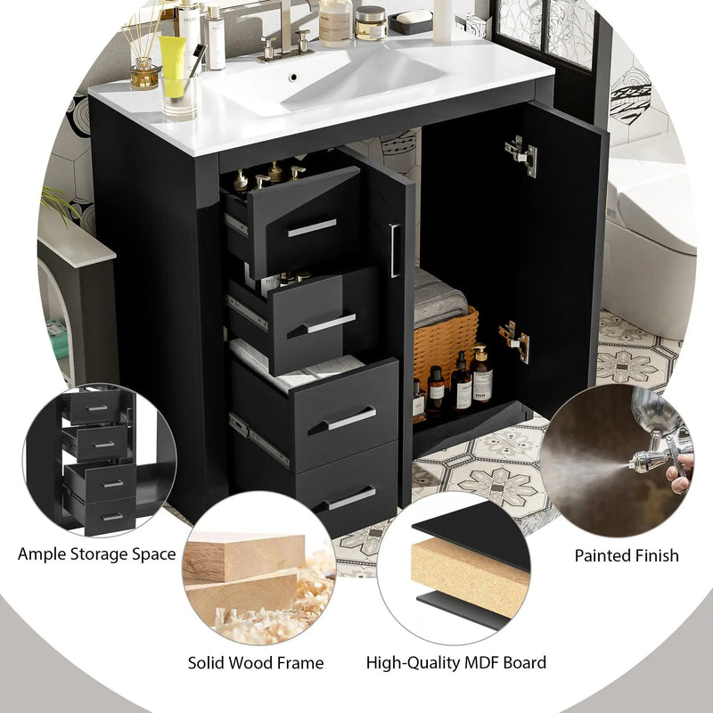 Bathroom Vanity With Sink Combo, Storage Cabinet, Freestanding Set With 3 Drawers & Soft Closing Doors by Unique Piece Furniture